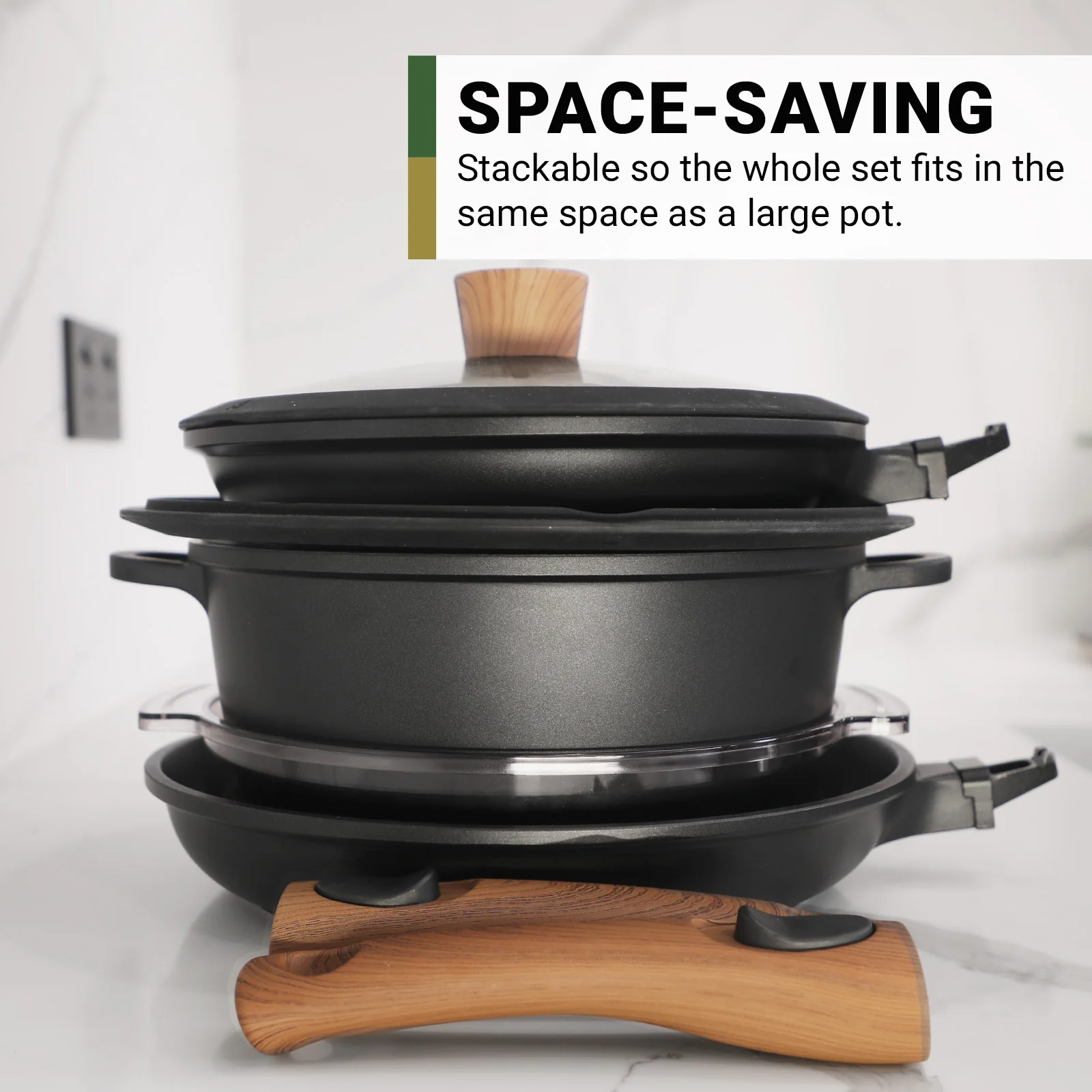 Diamond Earth® StackSmart with Detachable Handles 6pc Cookware Set - Buy one GET ONE FREE! - Image 3