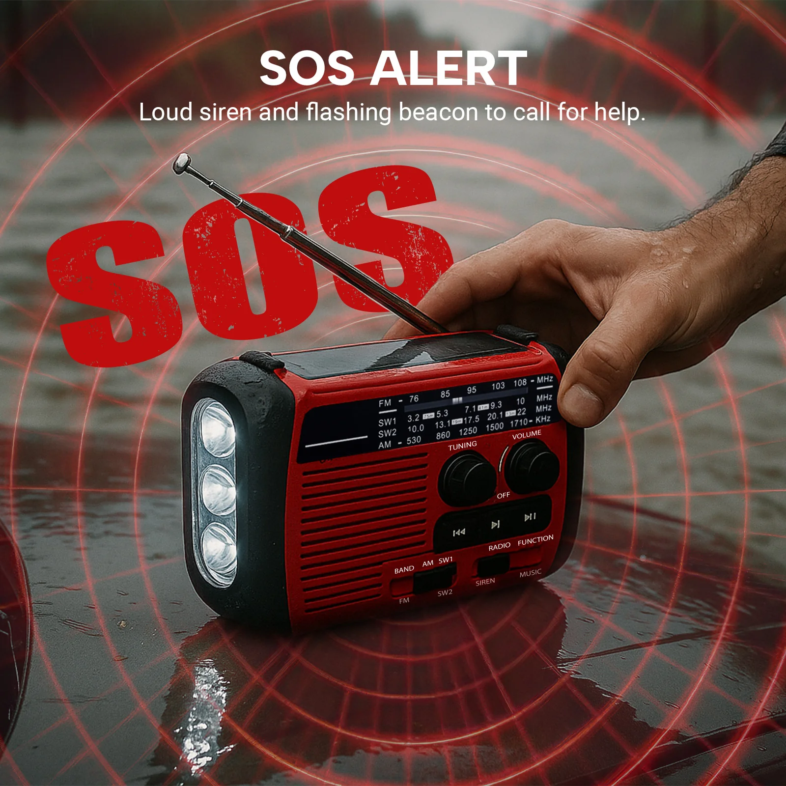 KLEVA® All-in-1 Survival Radio – Solar & Hand-Crank Powered FM/AM Radio and SOS + LED Light - Image 3