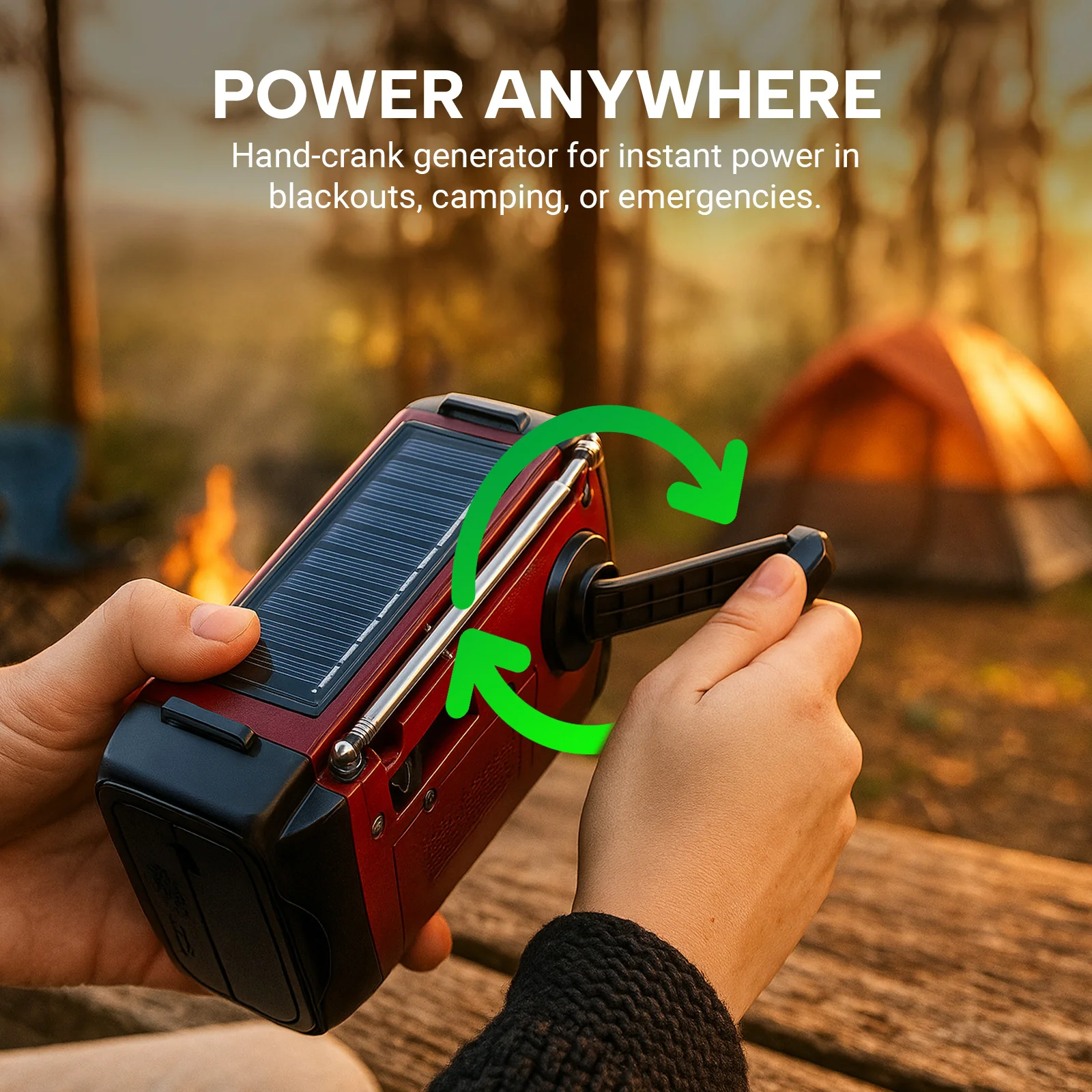 KLEVA® All-in-1 Survival Radio – Solar & Hand-Crank Powered FM/AM Radio and SOS + LED Light - Image 4