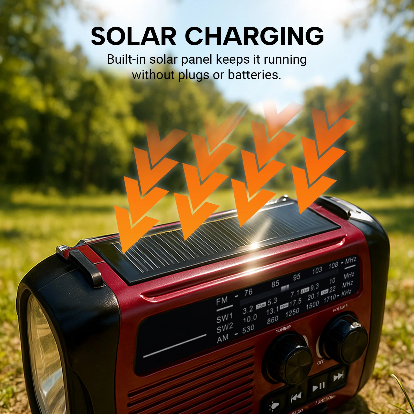 KLEVA® All-in-1 Survival Radio – Solar & Hand-Crank Powered FM/AM Radio and SOS + LED Light - Image 5