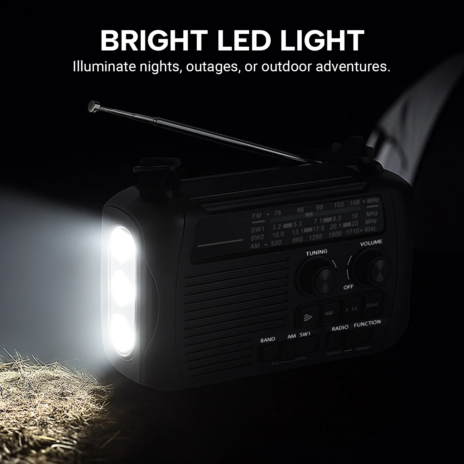 KLEVA® All-in-1 Survival Radio – Solar & Hand-Crank Powered FM/AM Radio and SOS + LED Light - Image 6