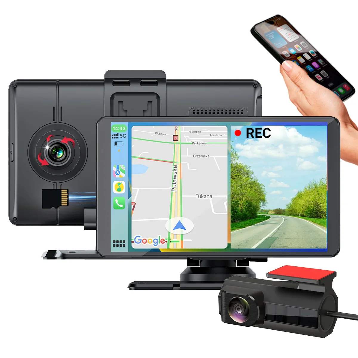 Kleva 7" Smartplay Front & Rear Dash Cam HD Universal Touchscreen - Apple CarPlay Android Auto Wireless - Image 11