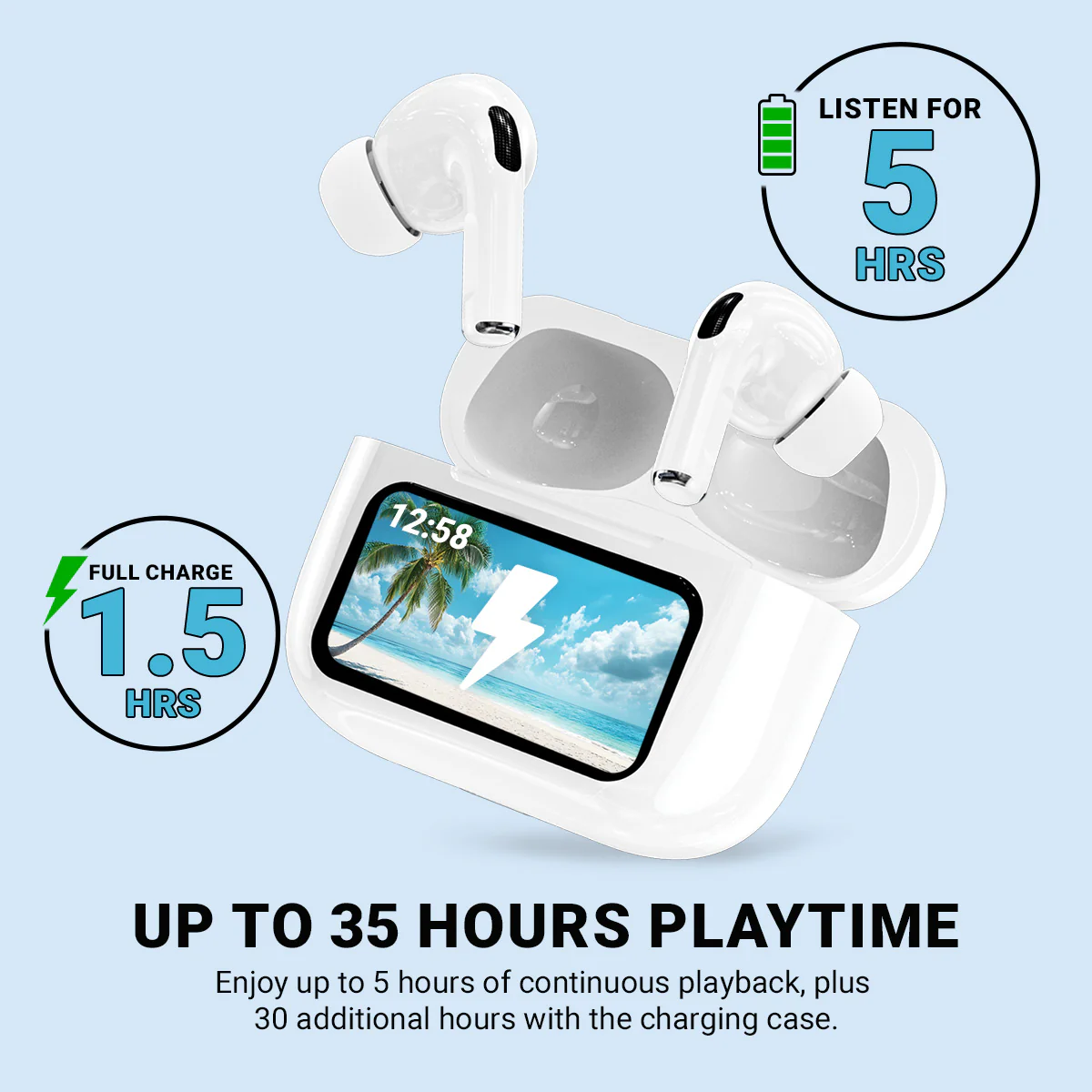 Kleva True Wireless Noise Cancelling AudioPods Pro with Touch Screen & Charging Case - Image 3