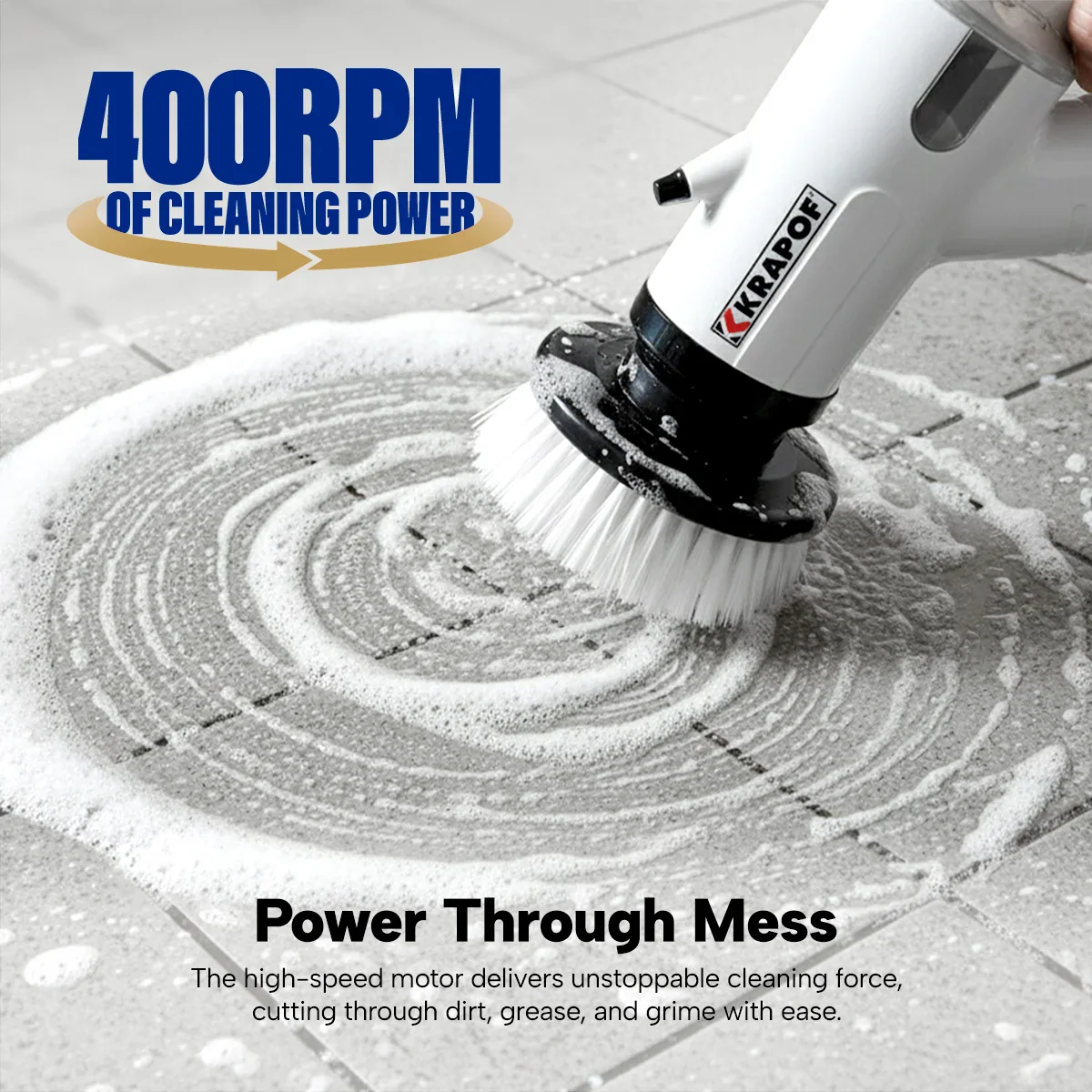 KRAPOF® Electric Cordless Tough Scrub Excel Pro with 7 Replaceable Cleaning Heads - Image 4