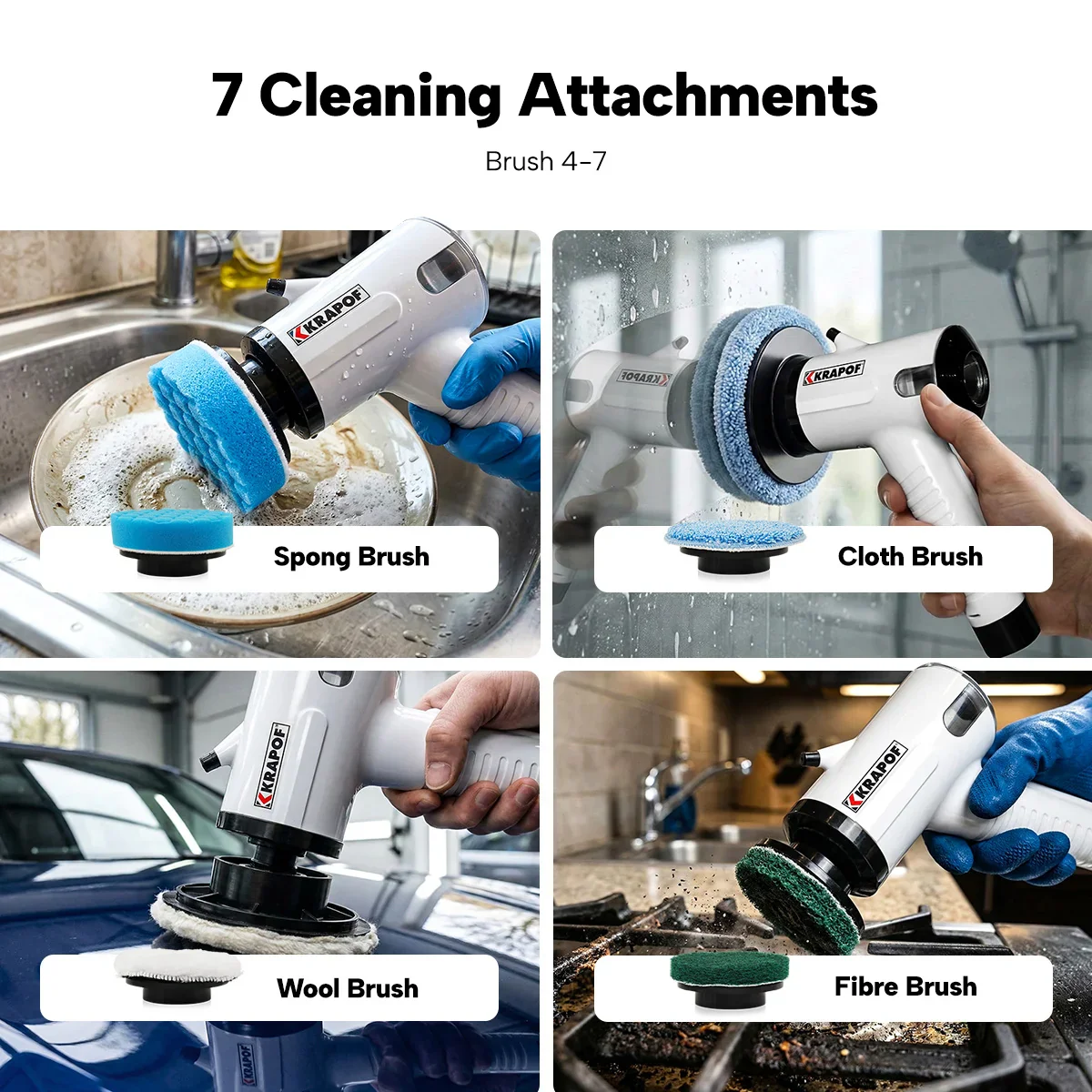 KRAPOF® Electric Cordless Tough Scrub Excel Pro with 7 Replaceable Cleaning Heads - Image 9